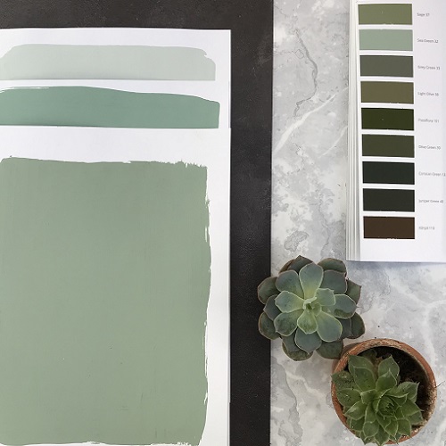 Modern greens like Sea Holly and Cucumber are both the perfect antidote to dark slate tones.