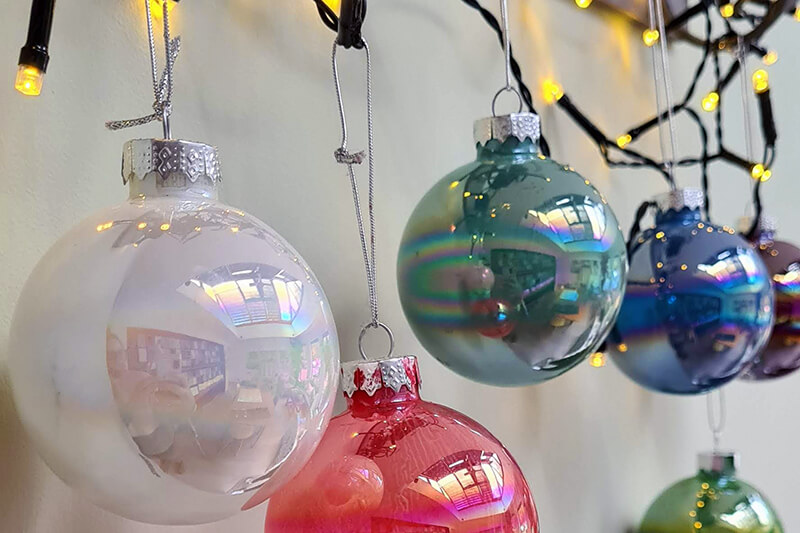 Glass baubles filled with paint