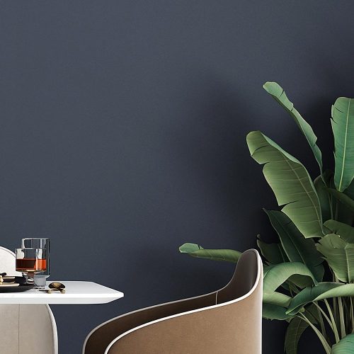 Blue painted wall in dining room