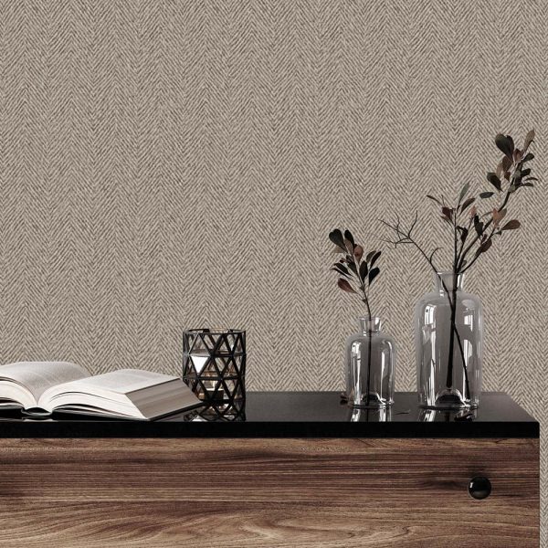 Herringbone brown wallpaper roomset