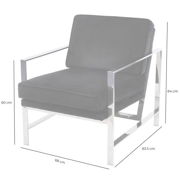 Caverly Black Velvet Chrome Frame Occasional Chair dimensions