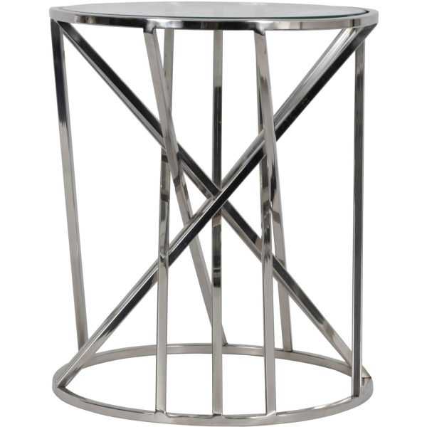 June Promo Iconic Nickel Twist Round Side Table with Glass Top
