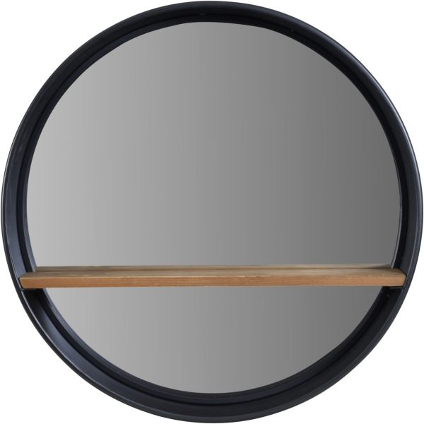 June Promo Kempsey Round Mirror with Wooden Shelf