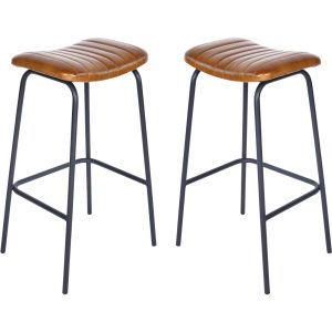 Pair of Arthur Leather Bar Stools in Cognac