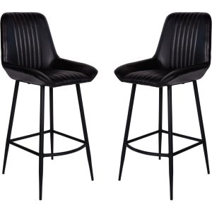 Pair of Pembroke Leather Bar Stools in Charcoal