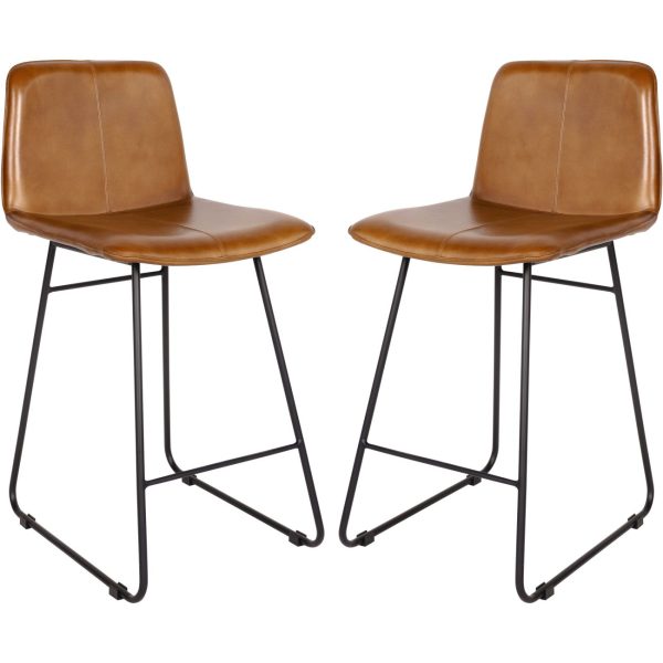 Pair of Robinson Leather Bar Stools in Cognac