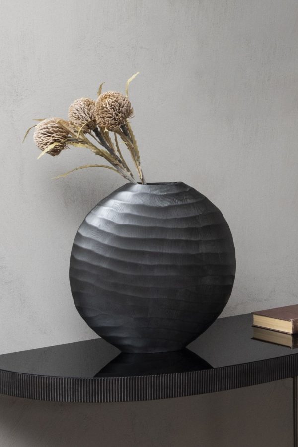 Iconic Ripples Graphite Aluminium Elliptical Vase Large