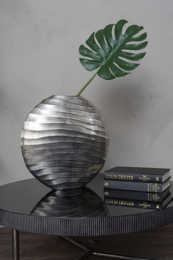 Iconic Ripples Silver Aluminium Elliptical Vase Large